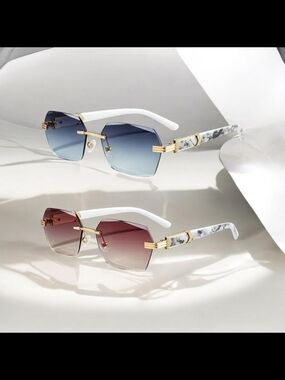 Buy 1 Get 1!!Elegant Gradient Rimless Sunglasses - Blue and Burgundy
